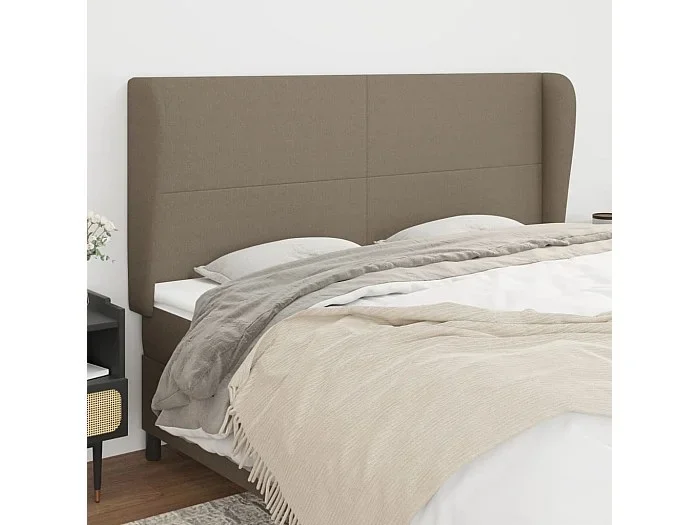 Cabecero con orejas de tela gris taupe 163x23x118/128 cm
