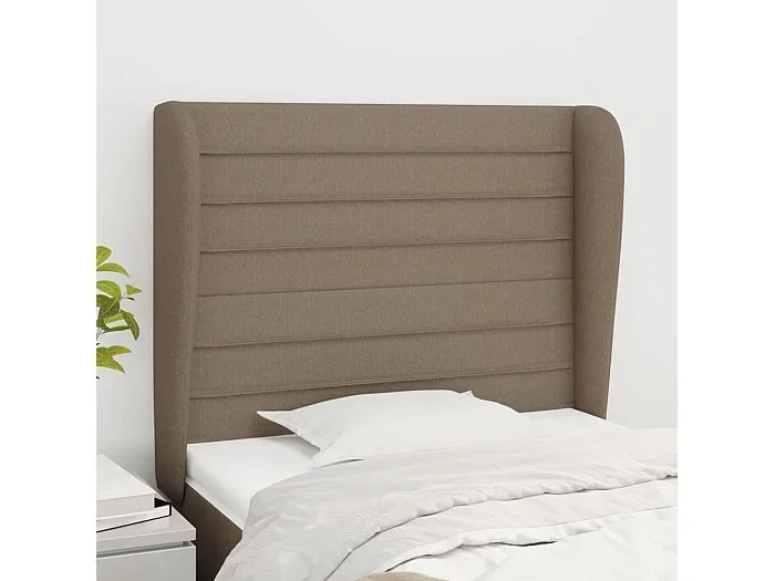 Cabecero con orejas de tela gris taupe 93x23x118/128 cm