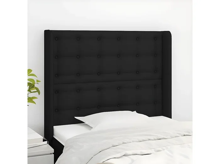 Cabecero con orejas de tela negro 83x16x118/128 cm