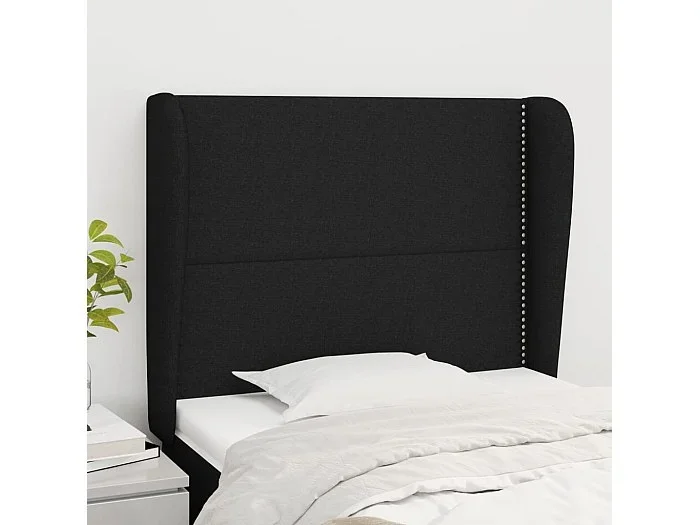 Cabecero con orejas de tela negro 83x23x118/128 cm ES41329
