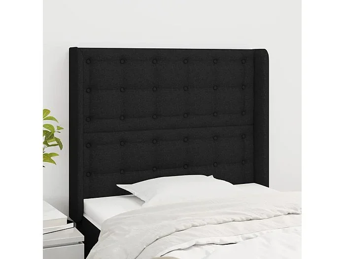 Cabecero con orejas de tela negro 93x16x118/128 cm