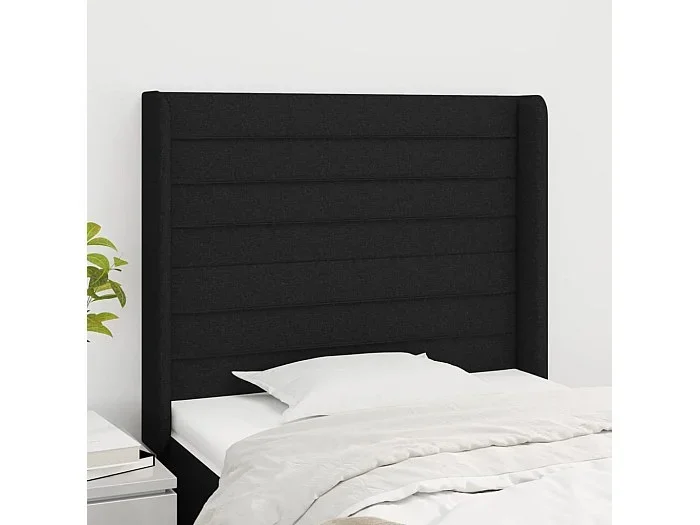 Cabecero con orejas de tela negro 93x16x118/128 cm