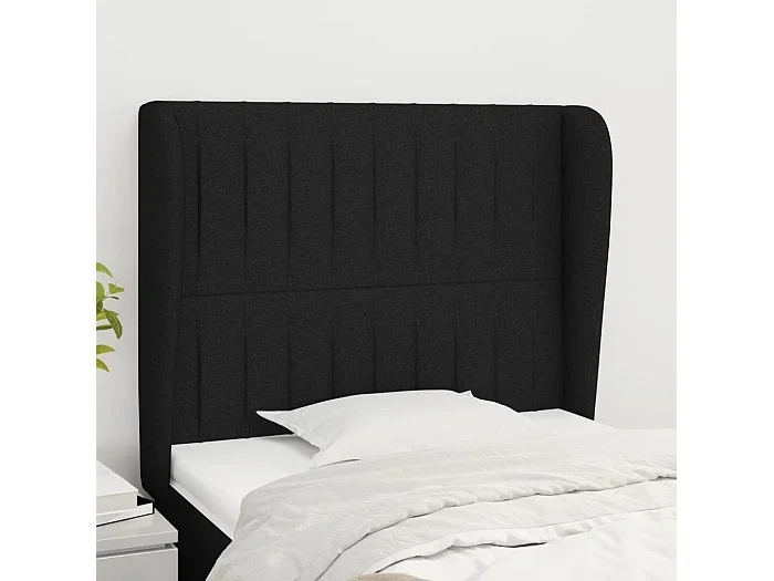 Cabecero con orejas de tela negro 93x23x118/128 cm