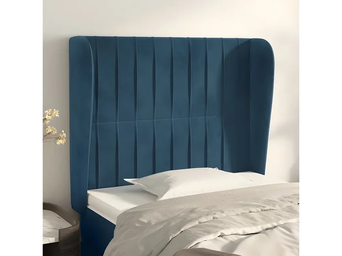 Cabecero con orejas de terciopelo azul oscuro 93x23x118/128 cm
