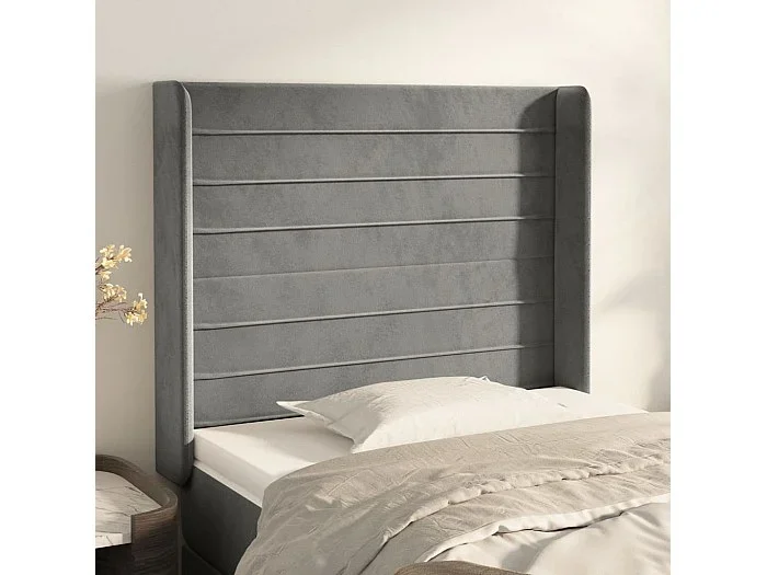Cabecero con orejas de terciopelo gris claro 93x16x118/128 cm