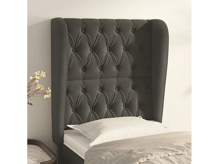 Cabecero con orejas de terciopelo gris oscuro 83x23x118/128 cm
