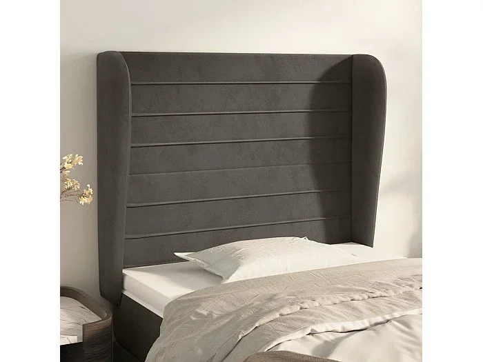Cabecero con orejas de terciopelo gris oscuro 83x23x118/128 cm