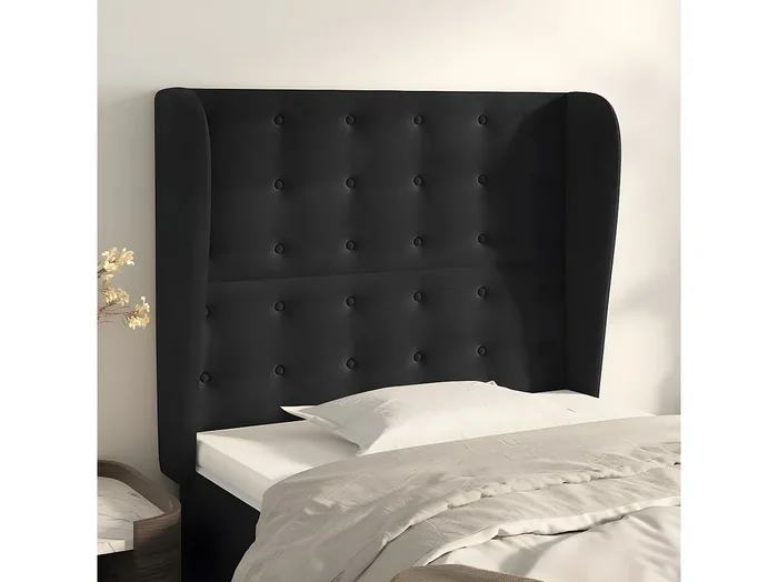 Cabecero con orejas de terciopelo negro 83x23x118/128 cm