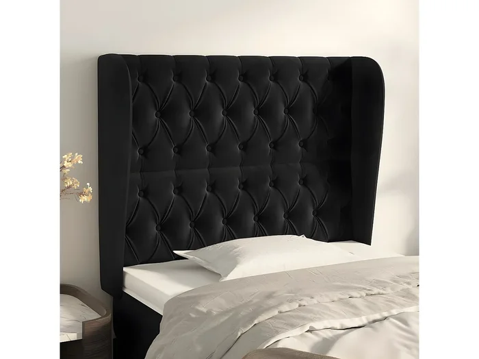 Cabecero con orejas de terciopelo negro 93x23x118/128 cm