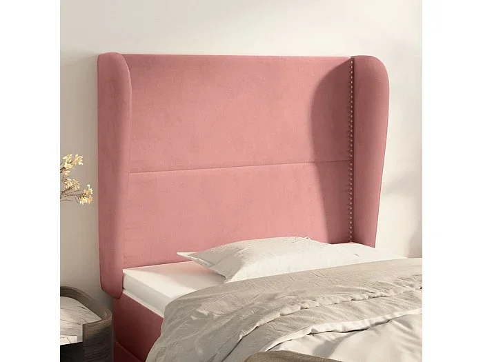 Cabecero con orejas de terciopelo rosa 103x23x118/128 cm ES88635