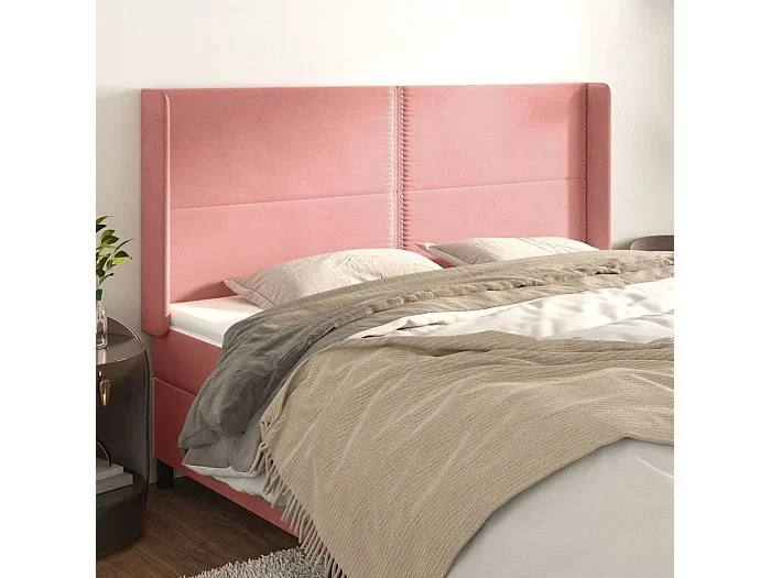 Cabecero con orejas de terciopelo rosa 203x16x118/128 cm ES67810