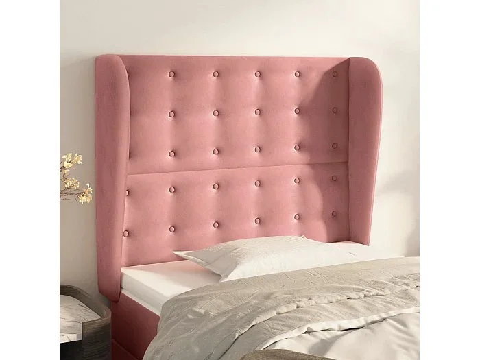 Cabecero con orejas de terciopelo rosa 93x23x118/128 cm
