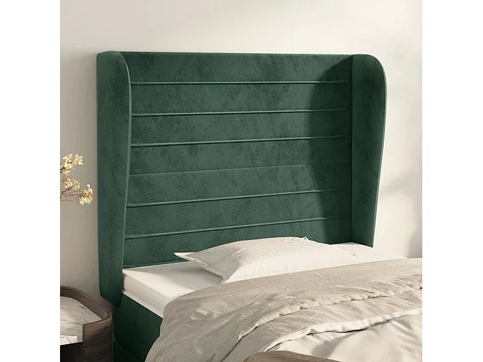 Cabecero con orejas de terciopelo verde oscuro 93x23x118/128 cm