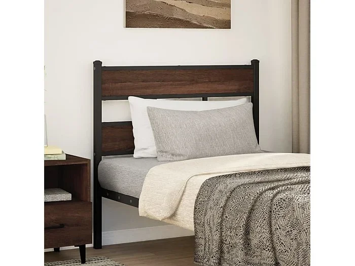 Cabecero de acero y madera de ingeniería marrón roble 100 cm