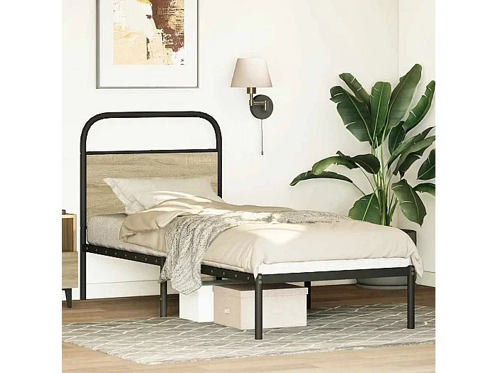 Cabecero de acero y madera de ingeniería roble Sonoma 75 cm