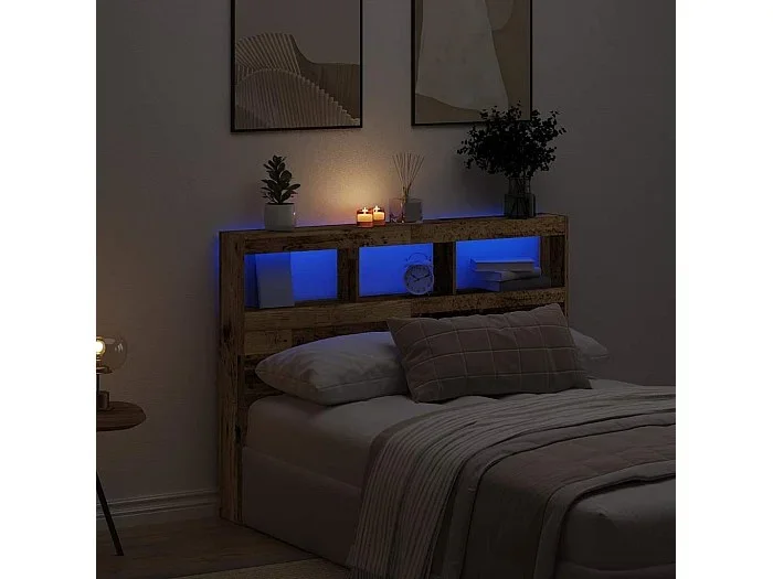 Cabecero de armario con LED madera vieja 140x17x102 cm