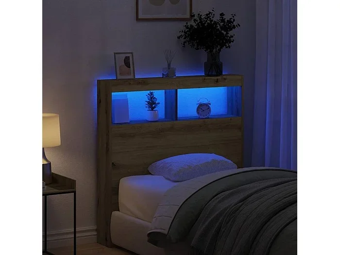 Cabecero de armario con luz LED, roble artesanal, 100x17x102 cm
