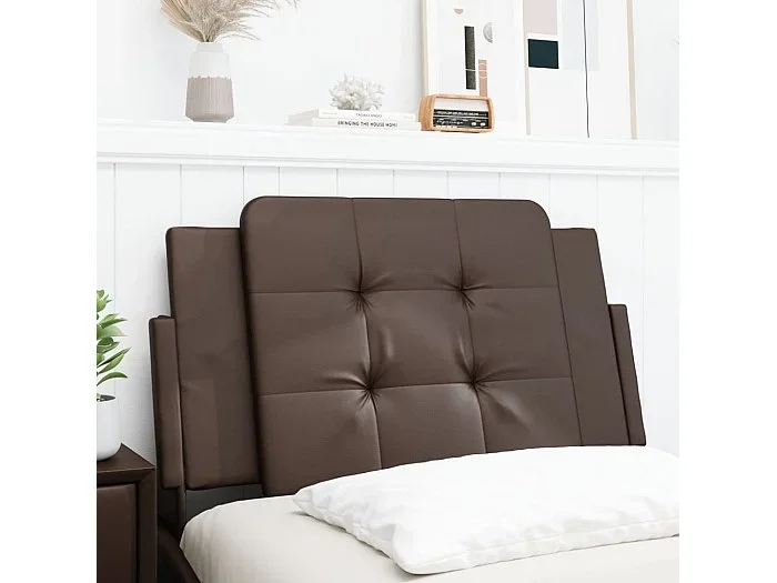 Cabecero de cama acolchado cuero sintético marrón 80 cm
