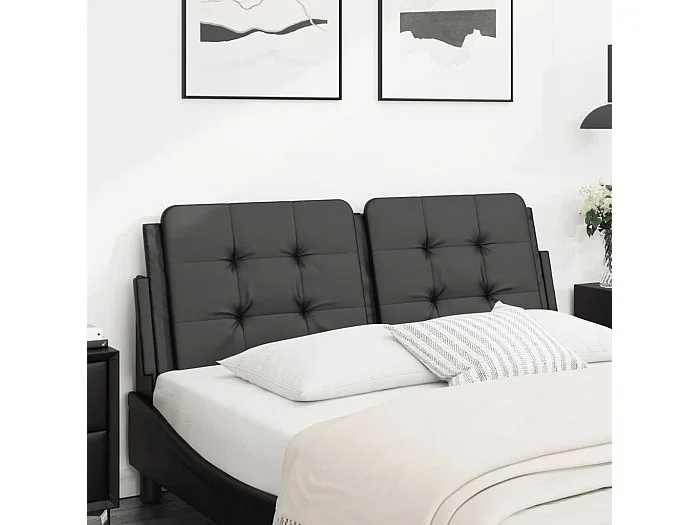 Cabecero de cama acolchado cuero sintético negro 140 cm