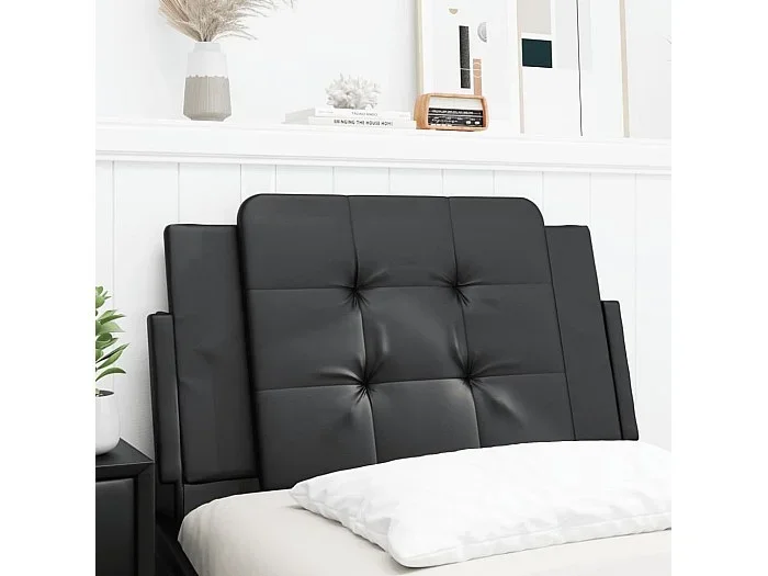Cabecero de cama acolchado cuero sintético negro 90 cm