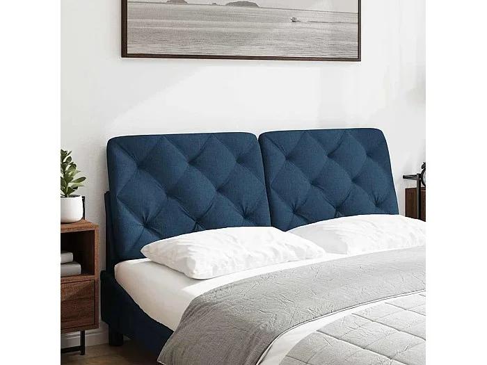 Cabecero de cama acolchado tela azul 140 cm