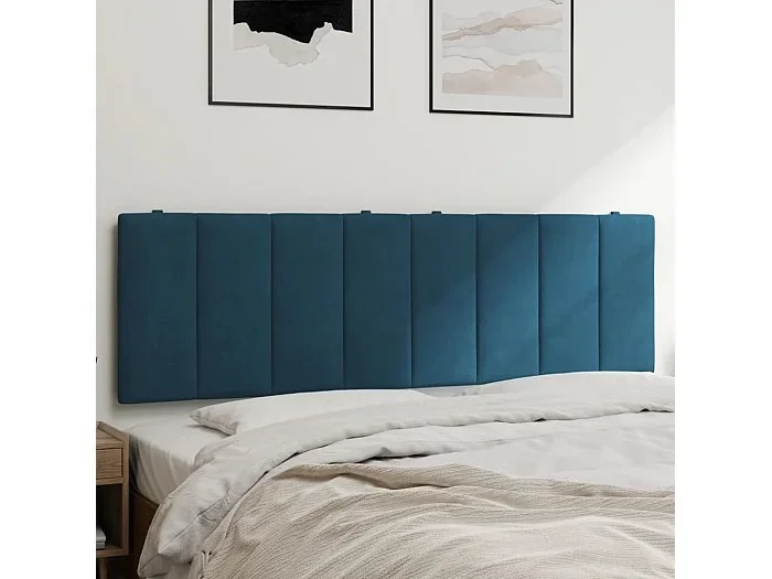 Cabecero de cama acolchado terciopelo azul 160 cm