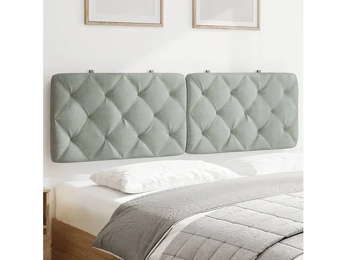 Cabecero de cama acolchado terciopelo gris claro 160 cm