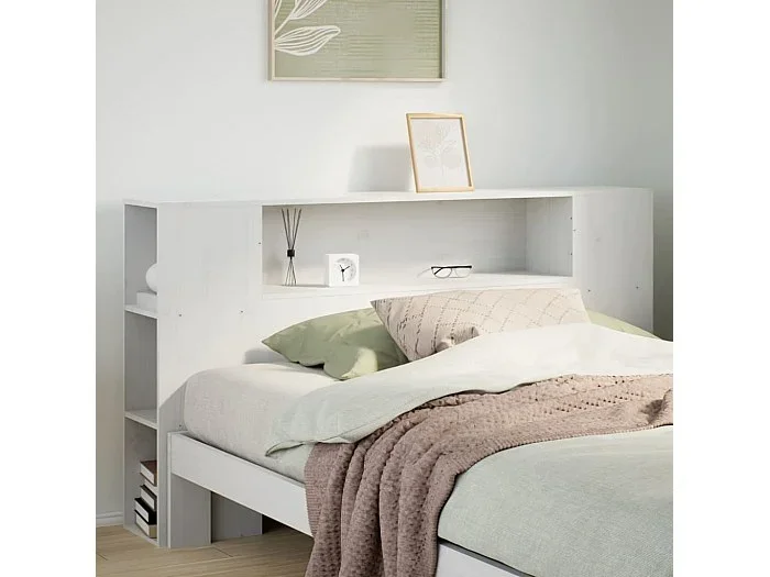 Cabecero de cama almacenaje madera maciza pino blanco 135 cm