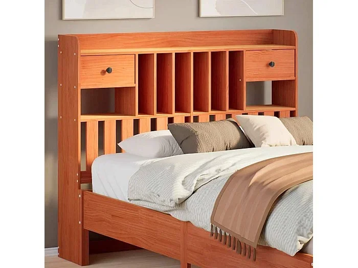 Cabecero de cama almacenaje madera maciza pino marrón 120 cm