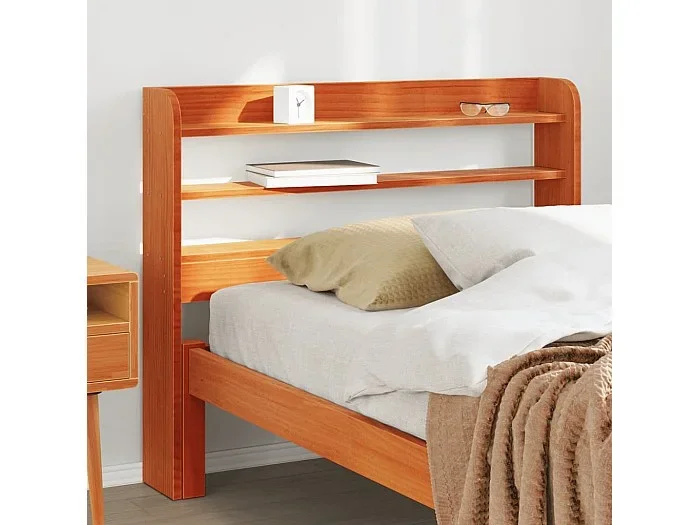 Cabecero de cama con estantes madera maciza pino marrón 100 cm