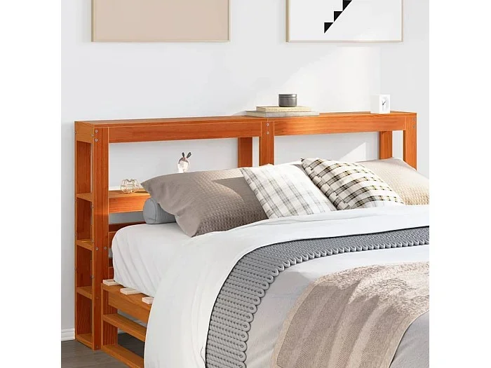 Cabecero de cama con estantes madera maciza pino marrón 135 cm