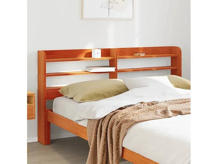 Cabecero de cama con estantes madera maciza pino marrón 150 cm