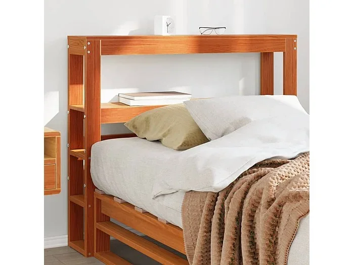 Cabecero de cama con estantes madera maciza pino marrón 75 cm