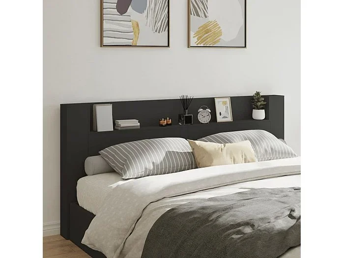 Cabecero de cama con LED negro 220×16,5×103,5 cm ES118792