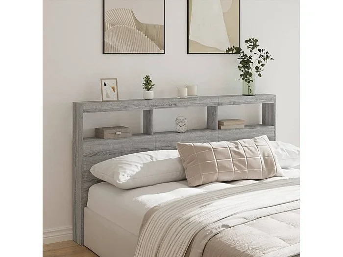 Cabecero de cama con luz LED gris Sonoma 180x17x102 cm