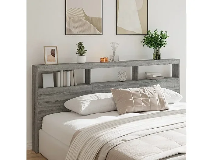 Cabecero de cama con luz LED gris Sonoma 220x17x102 cm ES883704