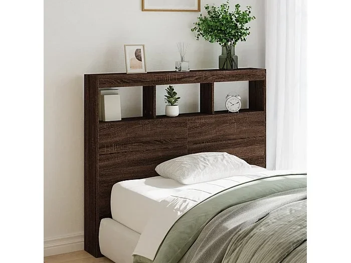 Cabecero de cama con luz LED marrón roble 100x17x102 cm