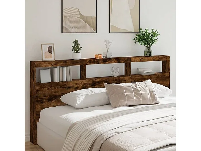 Cabecero de cama con luz LED roble ahumado 220x17x102 cm