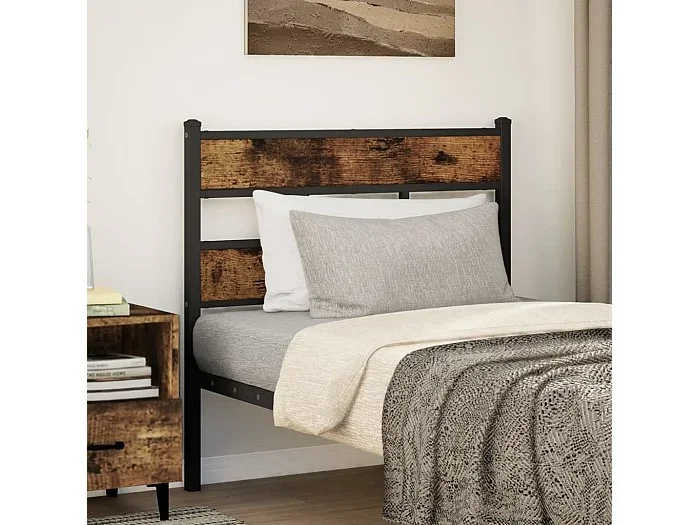 Cabecero de hierro y madera de ingeniería roble ahumado 75 cm