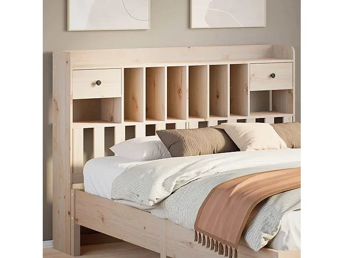 Cabecero de madera maciza de pino de 140 cm con almacenaje