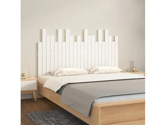 Cabecero de pared Blanco 140x3x80 cm Madera maciza de pino