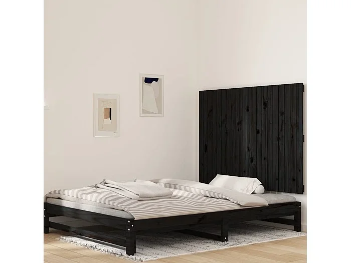 Cabecero de pared negro 127,5x3x90 cm Madera maciza de pino
