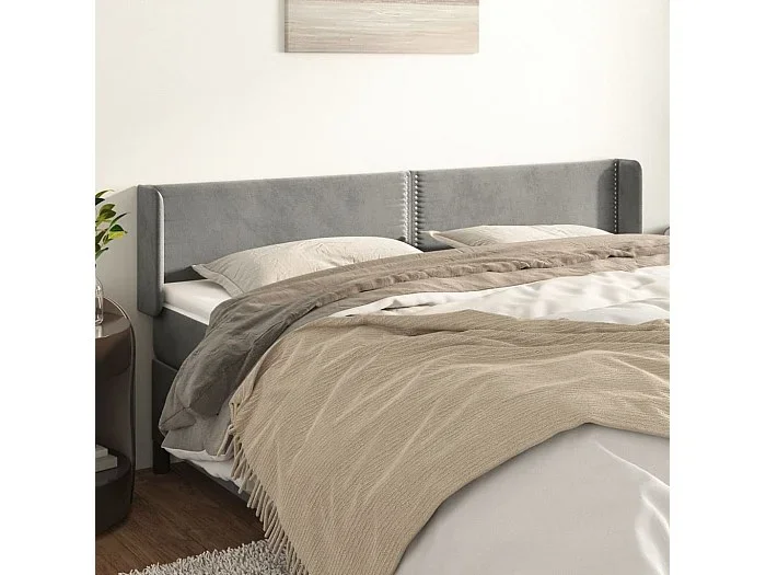 Cabecero de terciopelo gris claro 163x16x78/88 cm ES98784