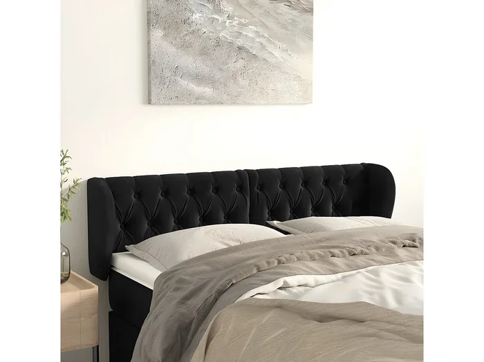 Cabecero de terciopelo negro 147x23x78/88 cm