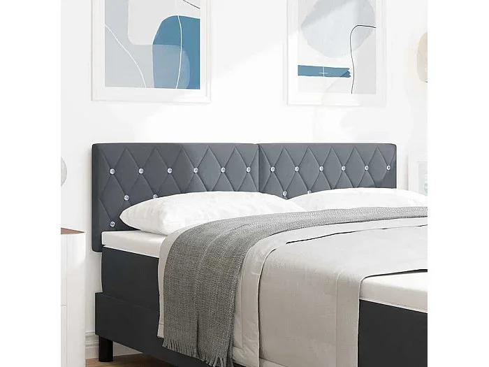 Cabecero LED Argyle con cabecera Gris oscuro 144 cm Terciopelo