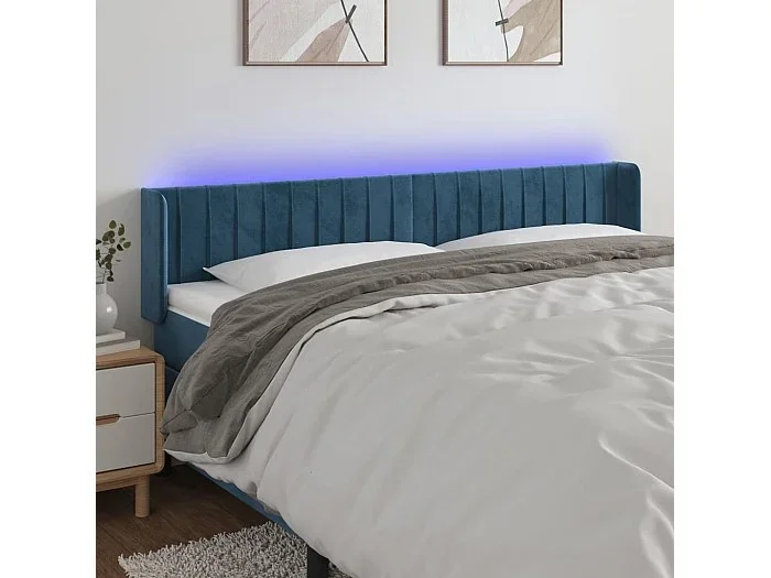 Cabecero LED Azul Oscuro 203x16x78/88 cm Terciopelo