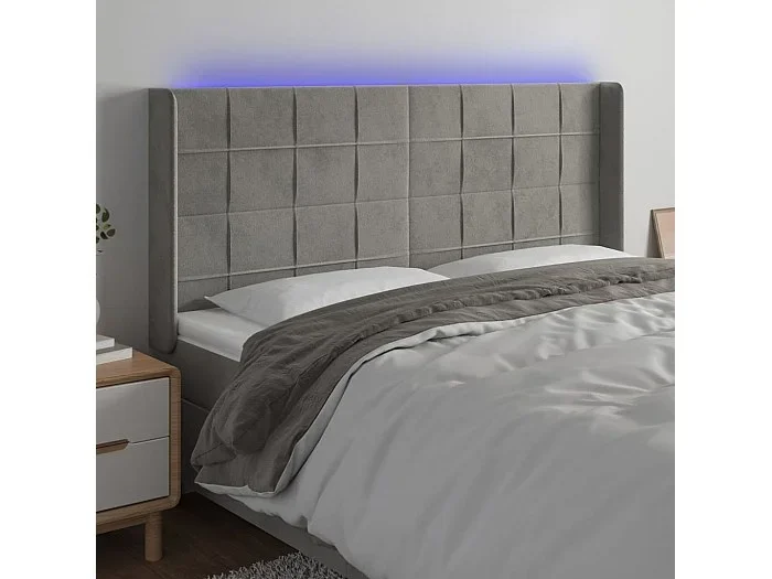 Cabecero LED Gris Claro 163x16x118/128 cm Terciopelo