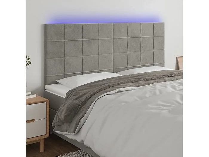 Cabecero LED Gris Claro 200x5x118/128 cm Terciopelo