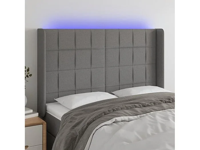 Cabecero LED Gris oscuro 147x16x118/128 cm Tela
