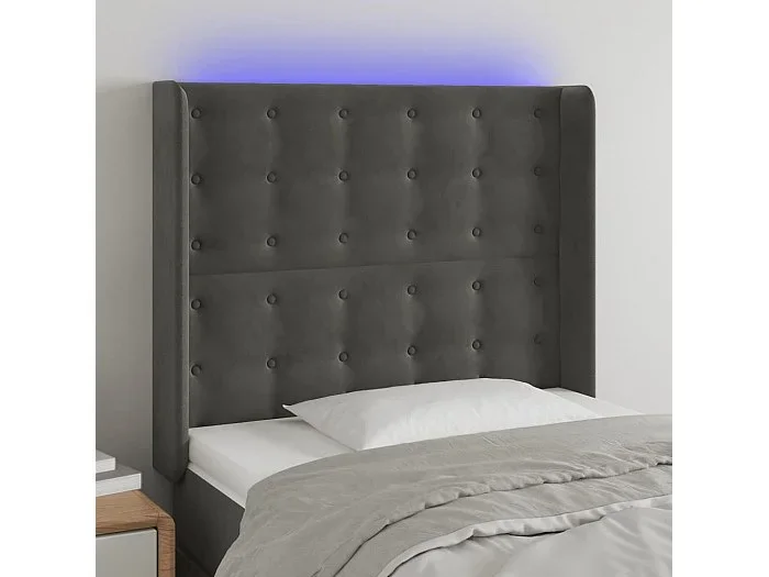 Cabecero LED Gris Oscuro 83x16x118/128 cm Terciopelo